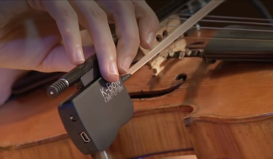 Keith McMillen K-Bow sensor bow on a cello
